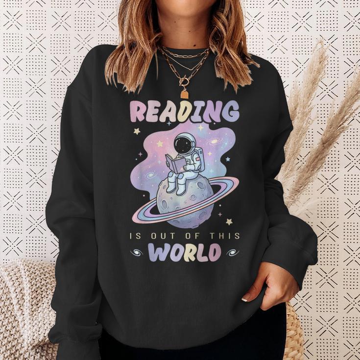Reading Is Out Of This World Astronaut Space Book Lover Sweatshirt Gifts for Her