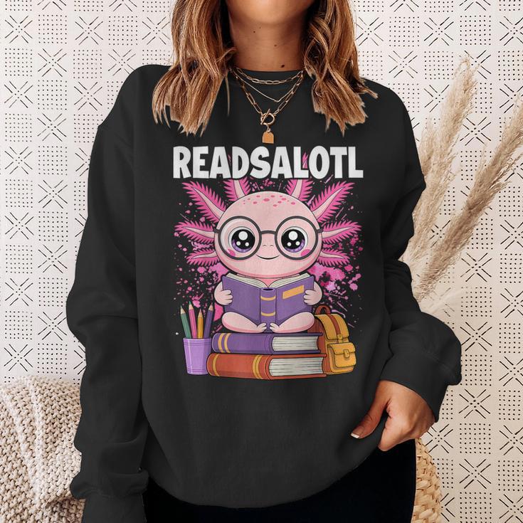 Readsalotl Axolotl Reading Book Bookworm Sweatshirt Gifts for Her
