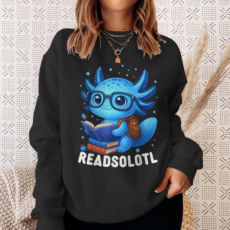 Readsolotl Blue Kawaii Axolotl Book Lover Reading Sweatshirt Gifts for Her