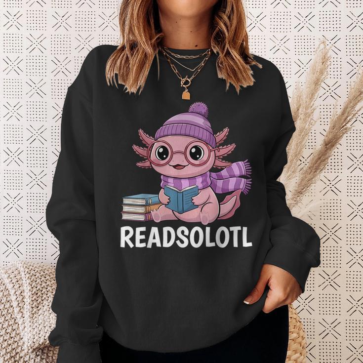 Readsolotl Cute Pink Kawaii Axolotl Reading Book Lover Sweatshirt Gifts for Her