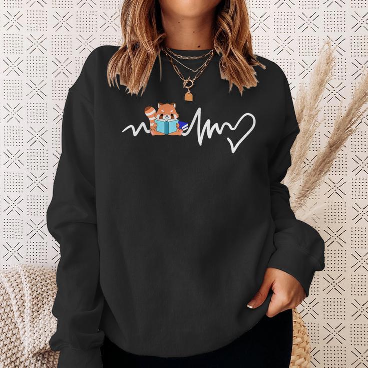 Red Panda Reading Book Heartbeat Sweatshirt Gifts for Her Red Panda Reading Book Heartbeat Sweatshirt Gifts for Her