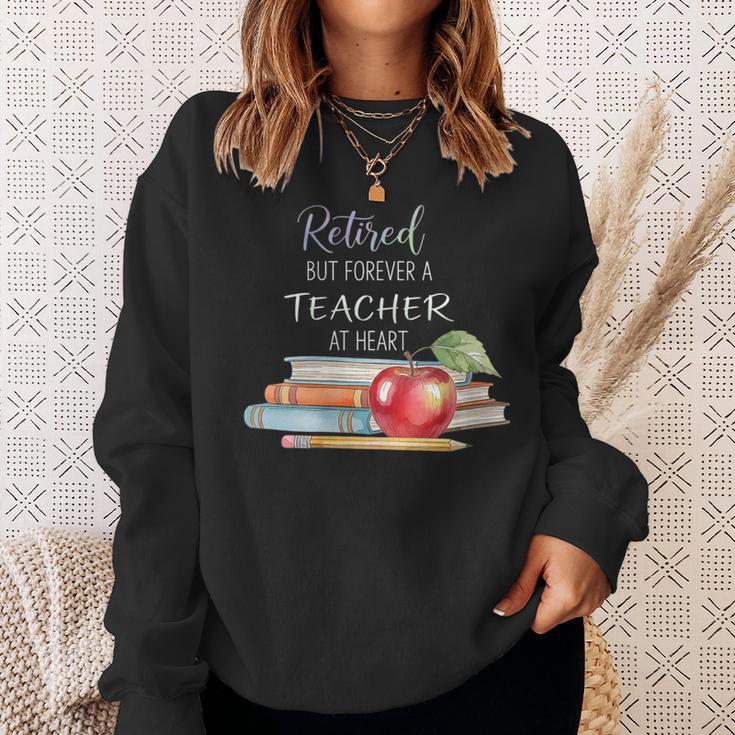 Retired But Forever A Teacher At Heart Vintage Books & Apple Sweatshirt Gifts for Her