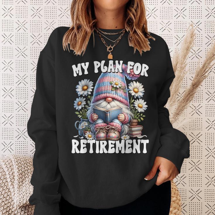 Retired Teacher Gnome Reading A Book Retirement Plan Sweatshirt Gifts for Her
