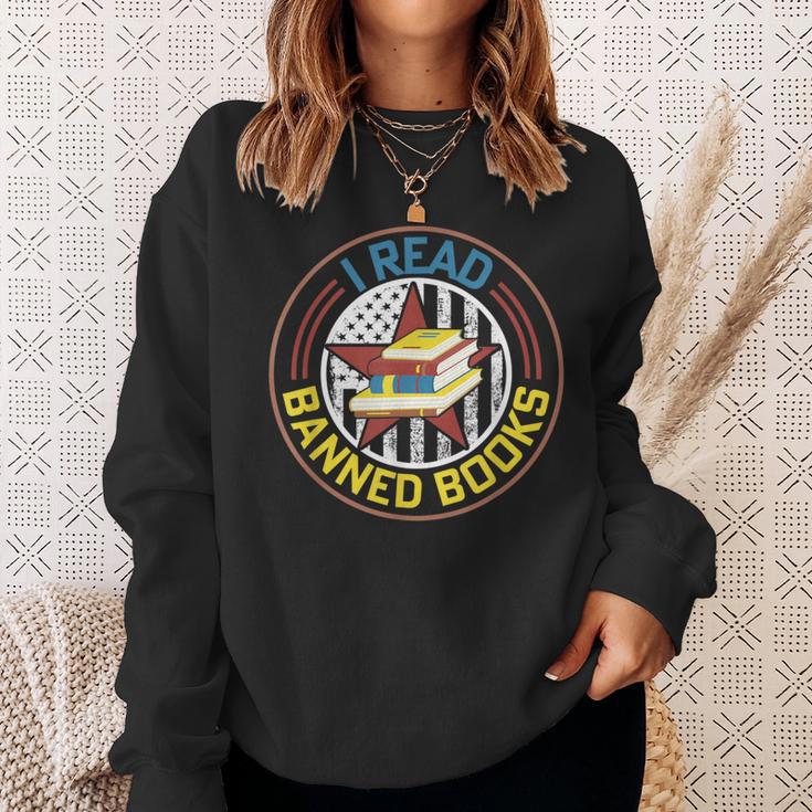 Retro American Flag I Read Banned Books Women Men Sweatshirt Gifts for Her