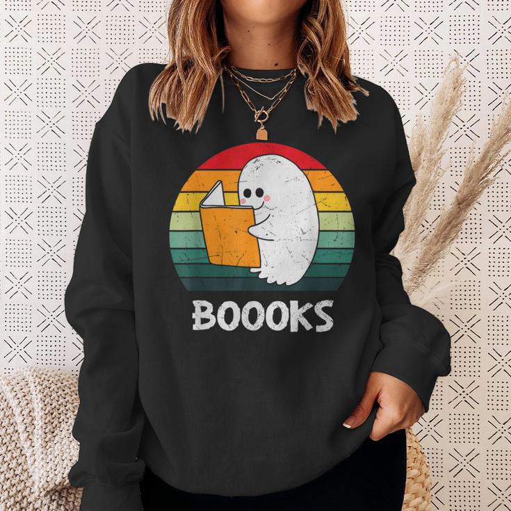 Retro Book Ghost Reading Halloween Teacher Men Women Sweatshirt Gifts for Her