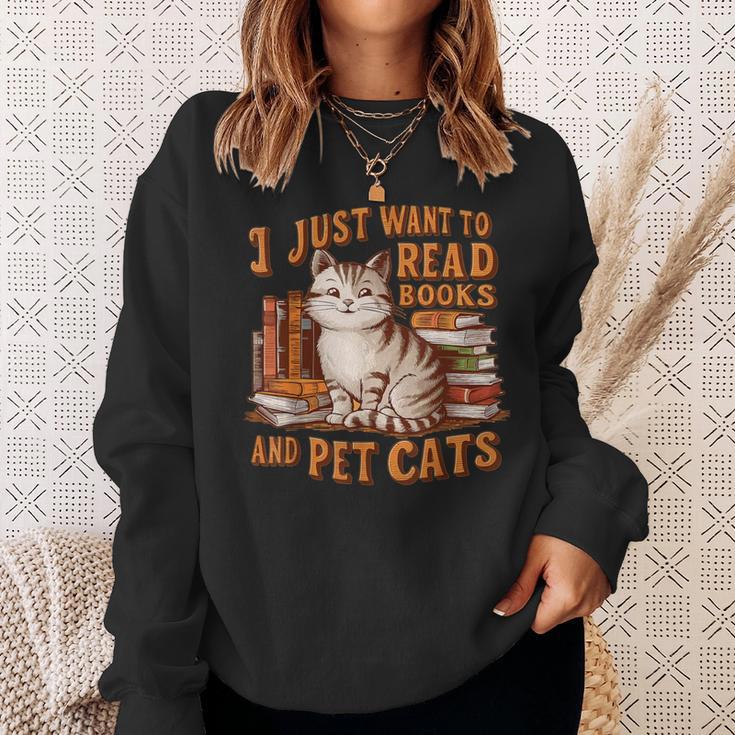 Retro I Just Want To Read Books And Pet Cats Cat Sweatshirt Gifts for Her