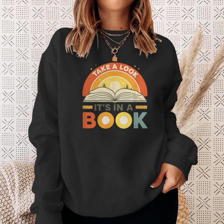 Retro Open Book Rainbow Reading Graphic Sweatshirt Gifts for Her