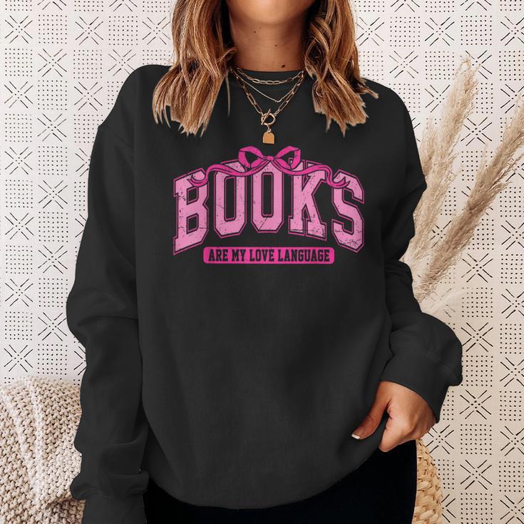 Retro Pink Coquette Bow Valentine Book Lover Varsity Sweatshirt Gifts for Her
