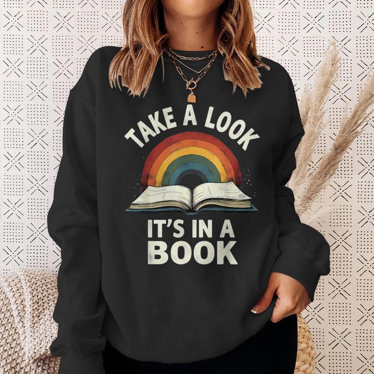 Retro Rainbow Take A Look It's In A Book Reading Sweatshirt Gifts for Her