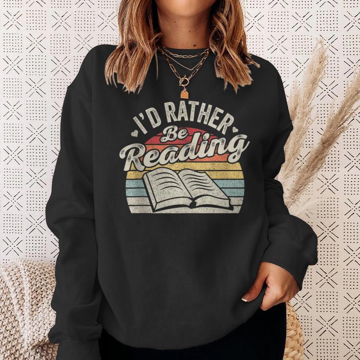 Retro Vintage I'd Rather Be Reading Book Lover Reader Sweatshirt Gifts for Her