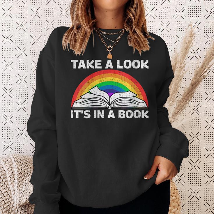 Retros Vintage Rainbow Take a Look It's In a Book Reading Sweatshirt Gifts for Her
