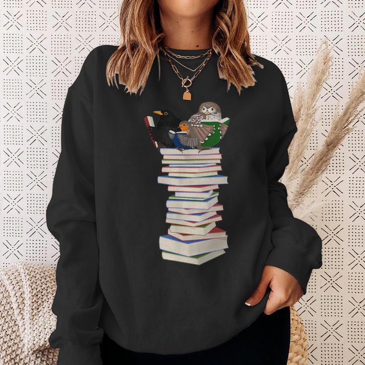 Robin Owl Bird Birds With Books Birdlover Animal Sweatshirt Gifts for Her