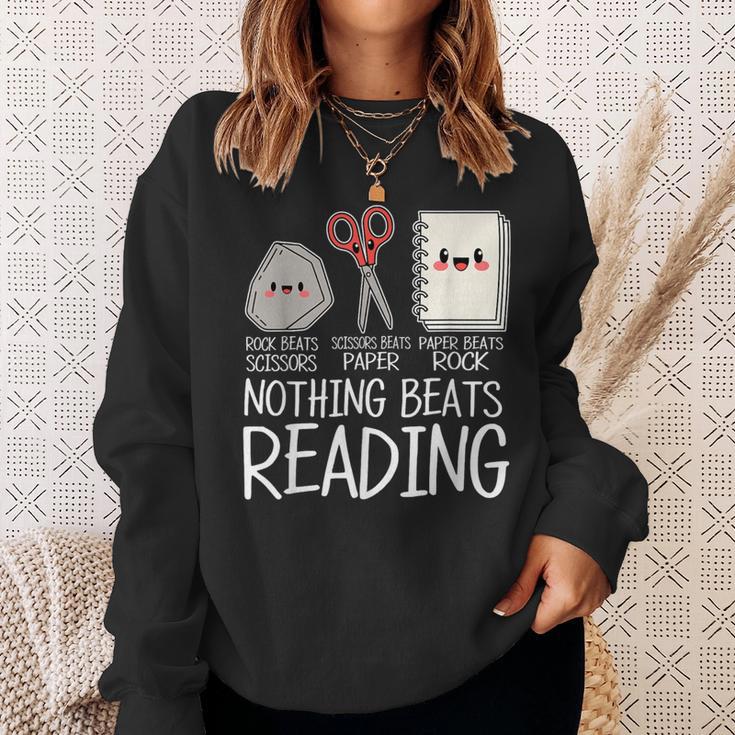 Rock Paper Scissors Nothing Beats Reading Book Lover Humor Sweatshirt Gifts for Her
