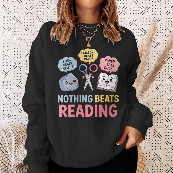 Rock Paper Scissors Nothing Beats Reading Book Lover Sweatshirt Gifts for Her