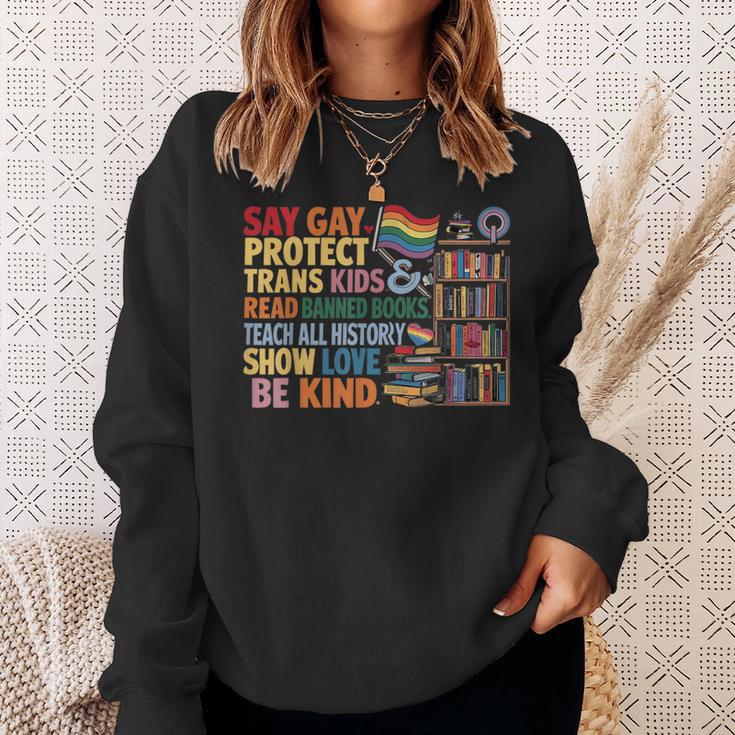 Say Gay Protect Trans Kids Read Banned Books LGBTQ Gay Pride Sweatshirt Gifts for Her Say Gay Protect Trans Kids Read Banned Books LGBTQ Gay Pride Sweatshirt Gifts for Her