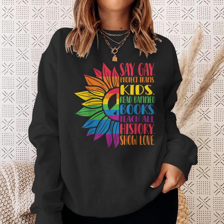 Say Gay Protect Trans Kids Read Banned Books Pride Month Sweatshirt Gifts for Her Say Gay Protect Trans Kids Read Banned Books Pride Month Sweatshirt Gifts for Her