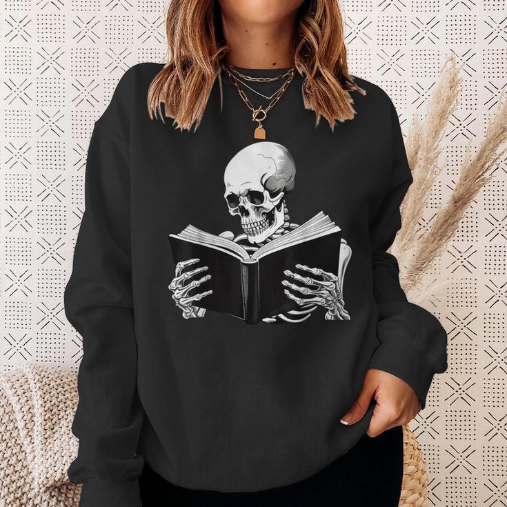 Skeleton Reading Book Bookworm Reader Bookish Halloween Sweatshirt Gifts for Her