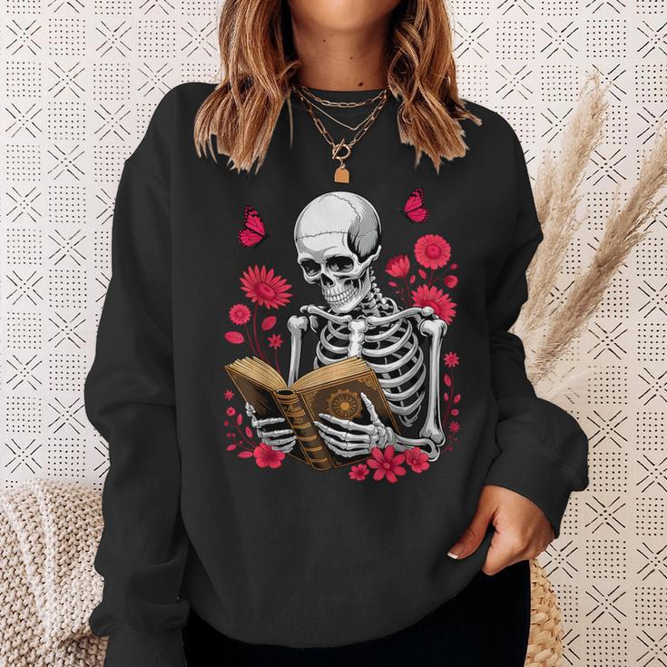 Skeleton Reading Book Lover Floral Flowers Bookish Bookworm Sweatshirt Gifts for Her