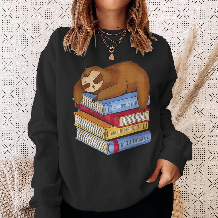 Sloth Napping On Book Stack Sweatshirt Gifts for Her Sloth Napping On Book Stack Sweatshirt Gifts for Her