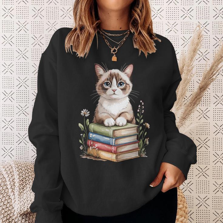 Snowshoe Cat Bookworm Flowers Book Reading Books Sweatshirt Gifts for Her Snowshoe Cat Bookworm Flowers Book Reading Books Sweatshirt Gifts for Her