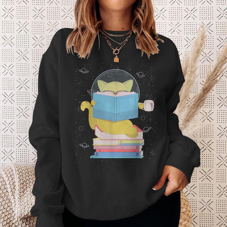 Space Cat Reading Book And Tea Space Cat For Men Women Kids Sweatshirt Gifts for Her