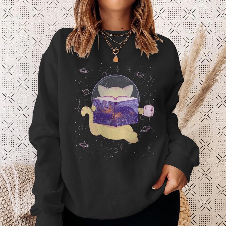 Space Cat Reading Book And Tea Space Cat Sweatshirt Gifts for Her Space Cat Reading Book And Tea Space Cat Sweatshirt Gifts for Her