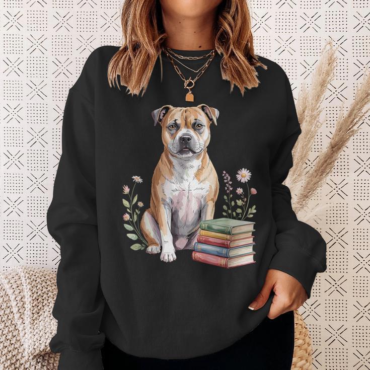Staffordshire Bull Terrier Books Flowers Book Reading Sweatshirt Gifts for Her