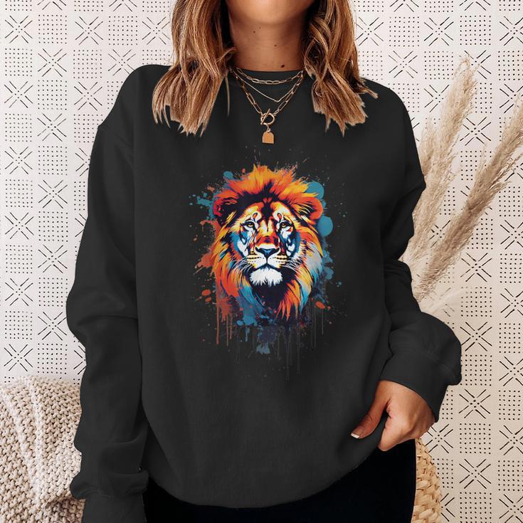 Strong Regal Lion Magestic Lion クールカラフルライオンステンシル スウェットシャツ 彼女への贈り物
