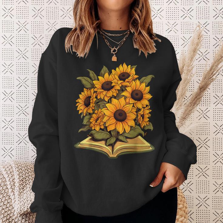 Sunflowers Flowers Book Floral Sweatshirt Gifts for Her