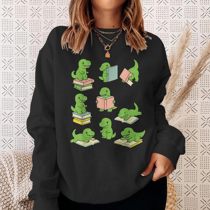 T-Rex Dinosaurs Reading Books Dinosaur Lover Sweatshirt Gifts for Her