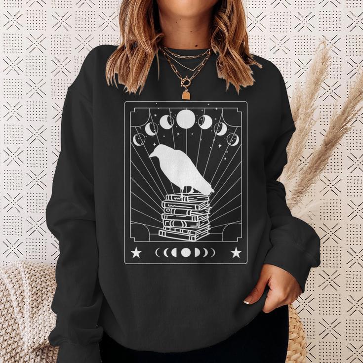 Tarot Card Raven Crow On Books Dark Academia Aesthetic Sweatshirt Gifts for Her