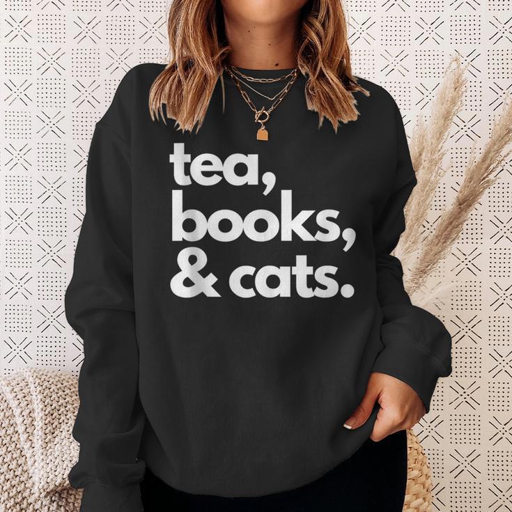 Tea Books And Cats Cat Mom Mum Mama Dad Reading Lover Book Sweatshirt Gifts for Her