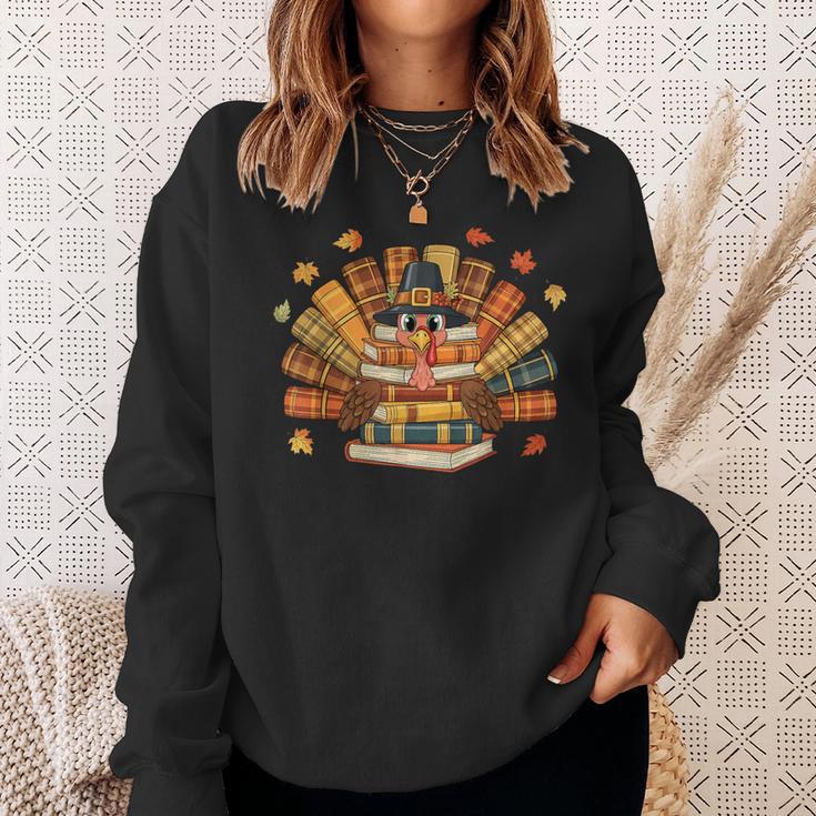 Thanksgiving Turkey Reading Book Fall Season Teacher Costume Sweatshirt Gifts for Her