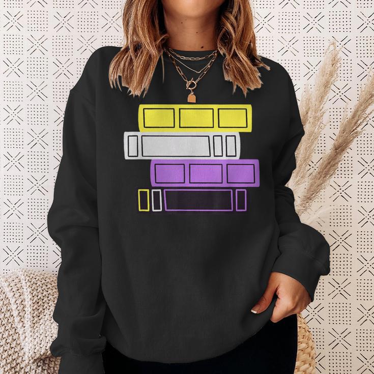 Threadless Grey Sky Chai Nonbinary Pride Book Stack Graphic Sweatshirt Gifts for Her