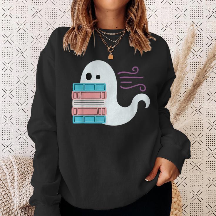 Threadless Grey Sky Chai Trans Book Pride Ghost Graphic Sweatshirt Gifts for Her
