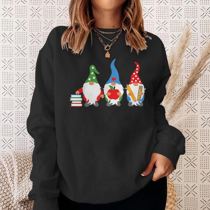 Three Gnomes School Books Pencil Apple Student Teacher For Men Women Girls Kids Sweatshirt Gifts for Her