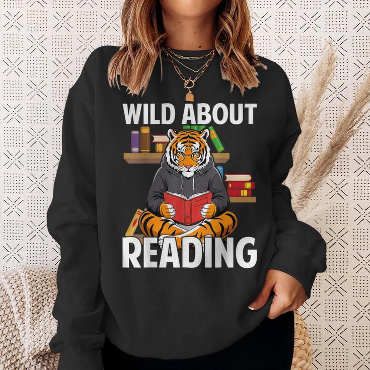 Tiger Reading Book Wearing Glasses Library Animal Sweatshirt Gifts for Her