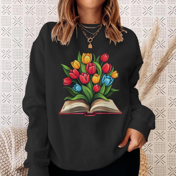 Tulips Flowers Book Floral Sweatshirt Gifts for Her