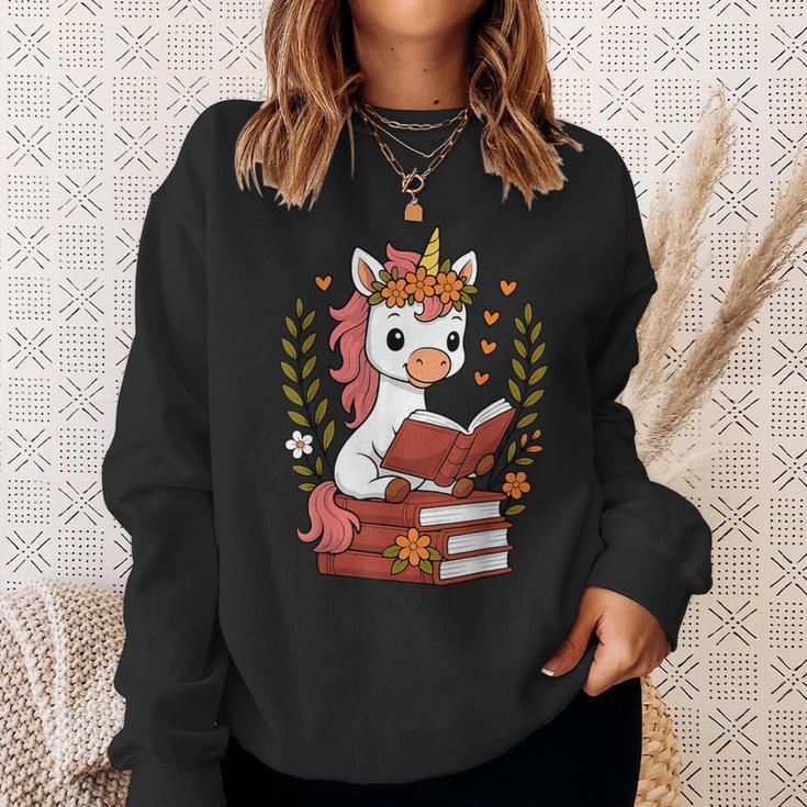 Unicorn Reading Book Graphic Unicorn With Book Floral Sweatshirt Gifts for Her Unicorn Reading Book Graphic Unicorn With Book Floral Sweatshirt Gifts for Her