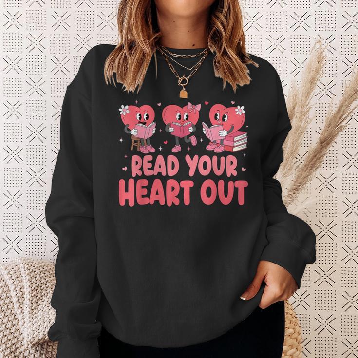 Valentine Day Book Read Your Heart Out Lovers Teacher Kids Sweatshirt Gifts for Her