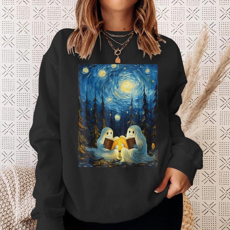 Van Gogh Starry Night Ghost Book Reading Camping Halloween Sweatshirt Gifts for Her Van Gogh Starry Night Ghost Book Reading Camping Halloween Sweatshirt Gifts for Her