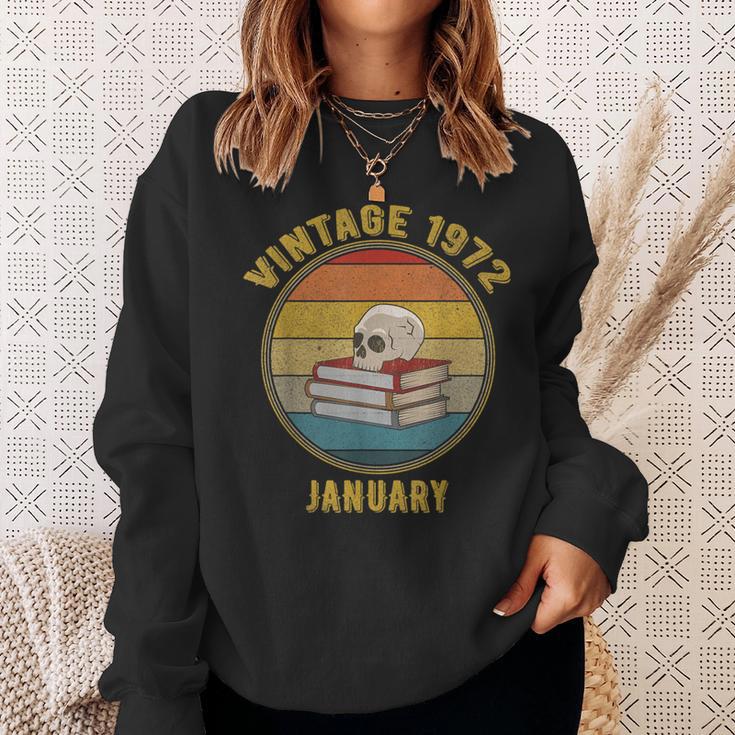 Vintage January 1972 Dark Academia Skull On Books Distressed Sweatshirt Gifts for Her