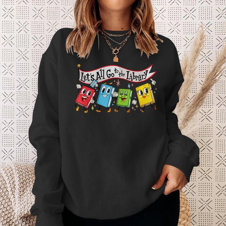 Vintage Let's All Go To The Library Meme Book Reading Sweatshirt Gifts for Her