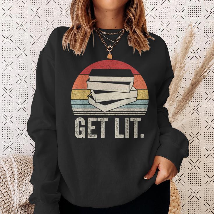 Vintage Retro Get Lit With Books Book Reading Lover Sweatshirt Gifts for Her
