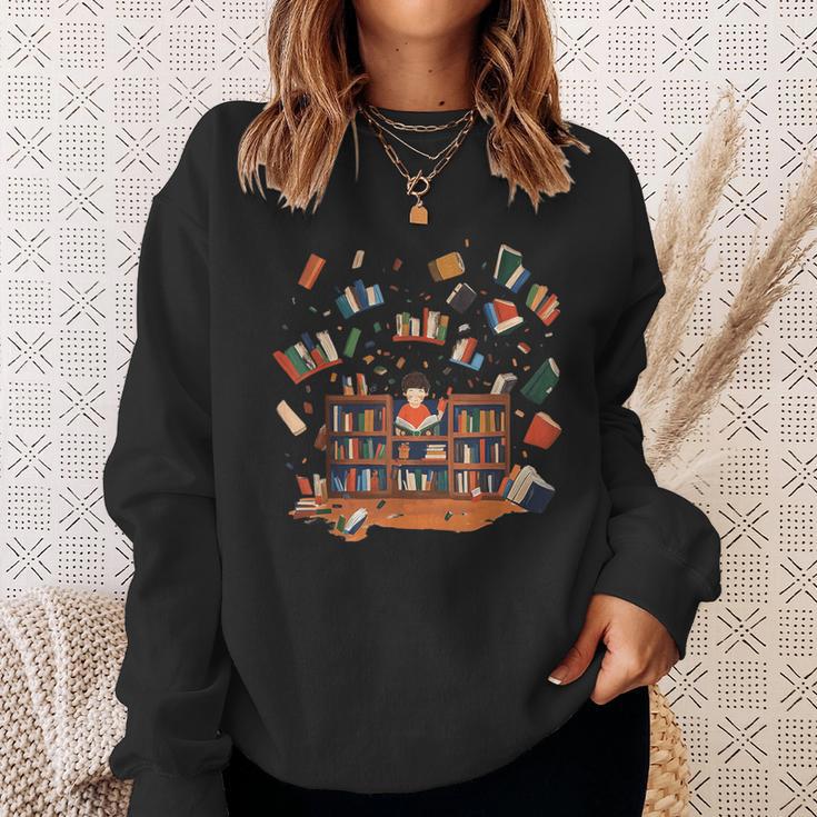 Whimsical Kids Reading Bookshelf Sweatshirt Gifts for Her