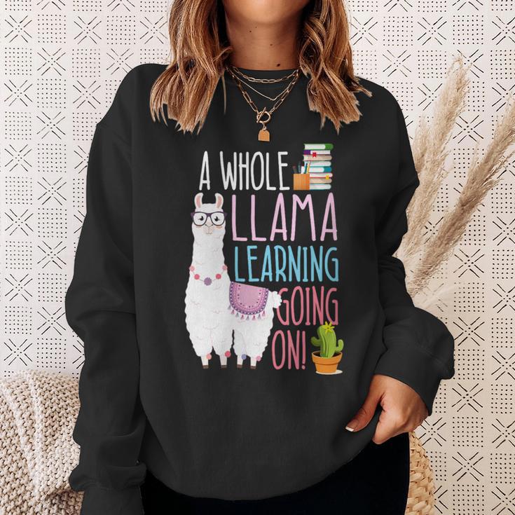 A Whole Llama Learning Going On Book Reading School Llama Sweatshirt Gifts for Her