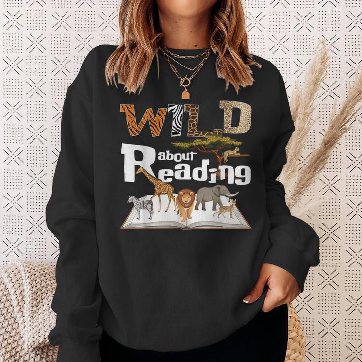 Wild About Reading Animals And Book Lovers Teacher Kids Sweatshirt Gifts for Her