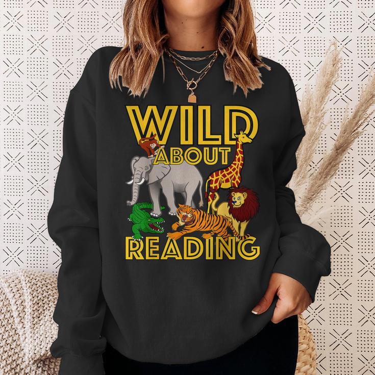 Wild About Reading Back To School Teacher Books Read Sweatshirt Gifts for Her