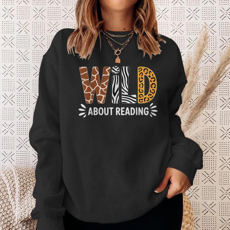 Wild About Reading Book Animal Children's Book Teacher Sweatshirt Gifts for Her