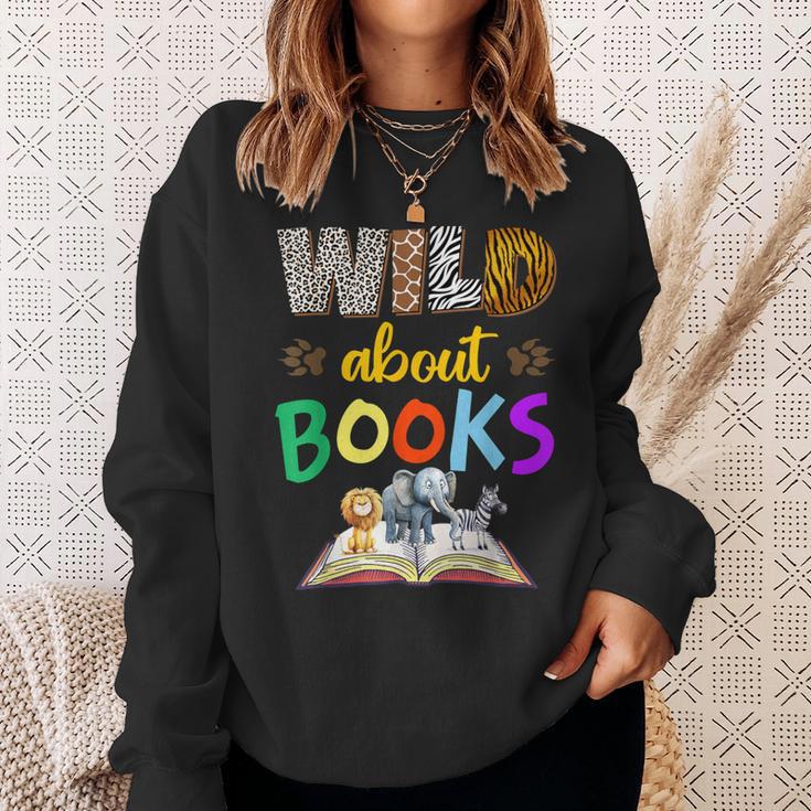 Wild About Reading Books Reader Bookworm Animals Book Lover Sweatshirt Gifts for Her